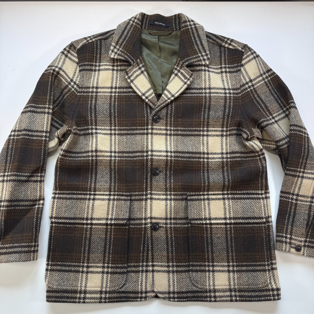 TODD SNYDER Wool Plaid Walking Jacket Coat Jacket Brown Mens Medium NWOT